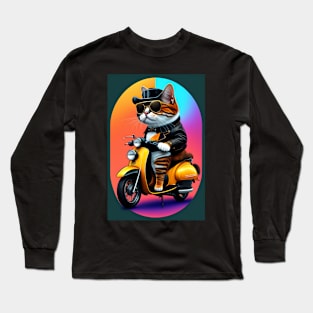 Funny cute cat drive motorcyrcle graphic design artwork Long Sleeve T-Shirt